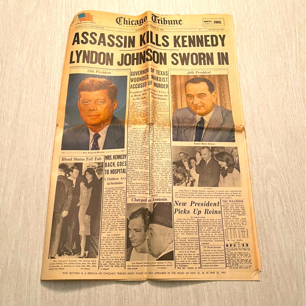 Chicago Tribune John F Kennedy Assassination 4 dayset November 23,24,25,& 26